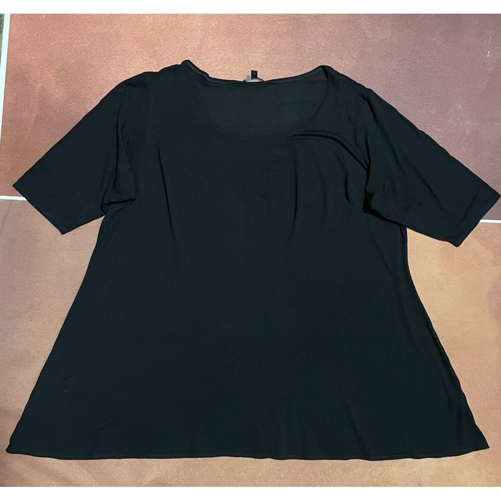 Eileen Fisher Black Jersey A-Line Tunic Top Short Sleeves Size 3X Comfort